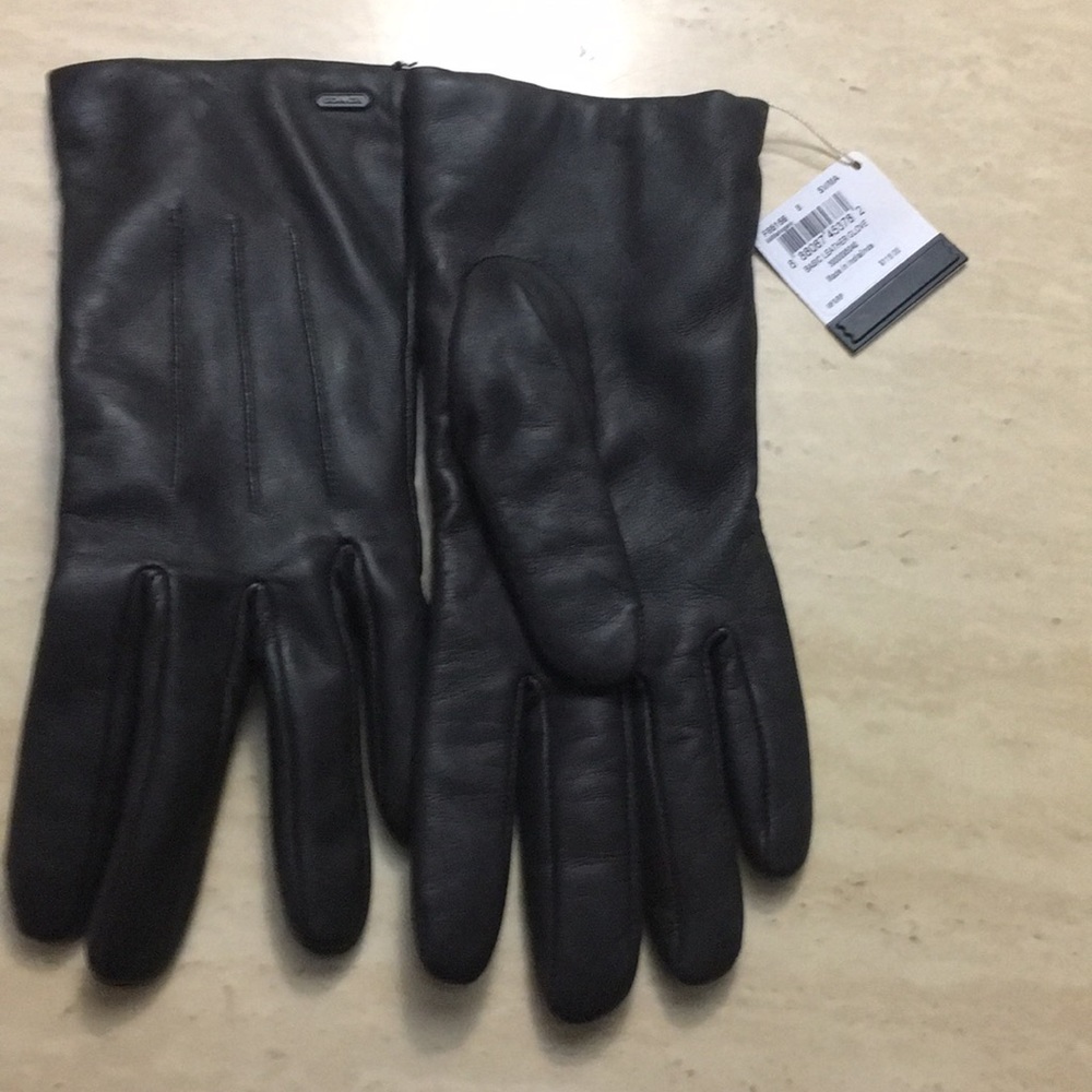 Coach ladies brown black leather gloves 8 - Picture 4 of 4